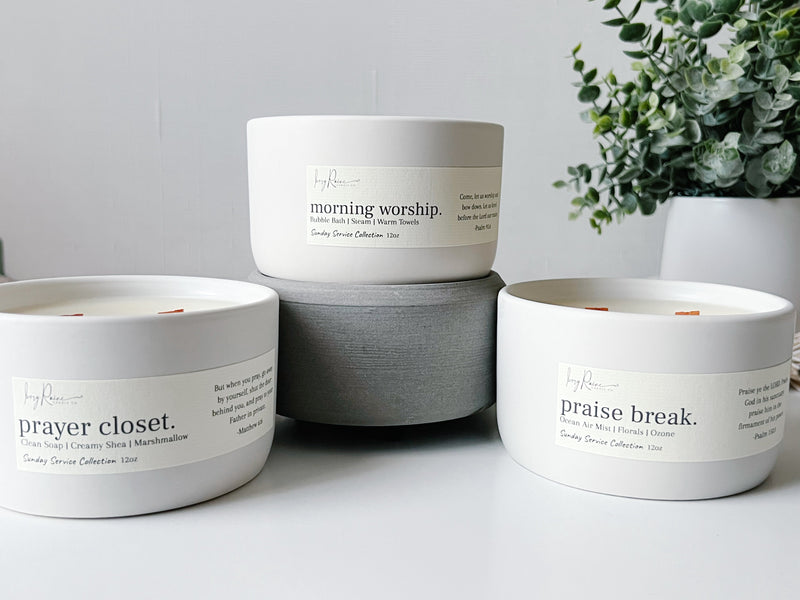 Sunday Service Collection luxury candles by Ivory Raine