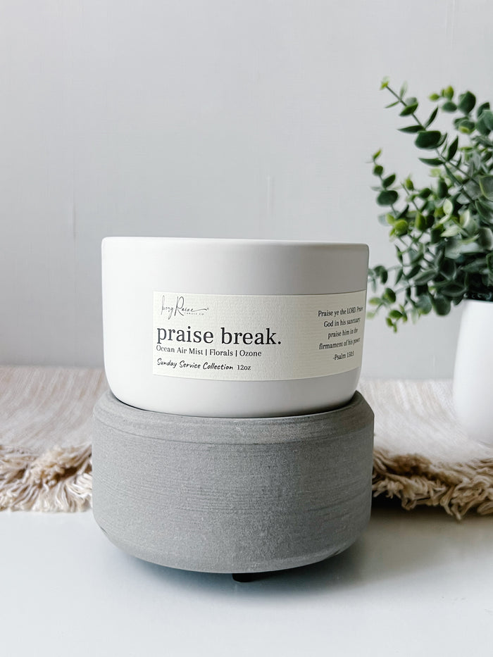 Praise Break ocean mist candle with wood wick by Ivory Raine