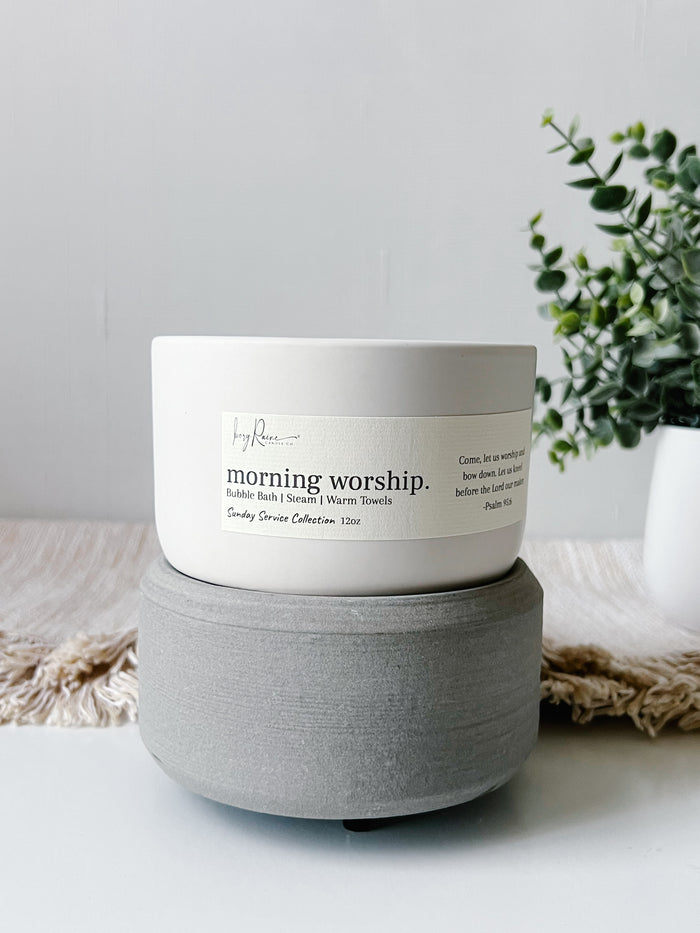 Morning Worship spa-inspired candle with wood wick by Ivory Raine