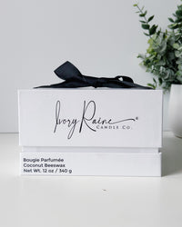 Candle packaging by Ivory Raine Candle Co.