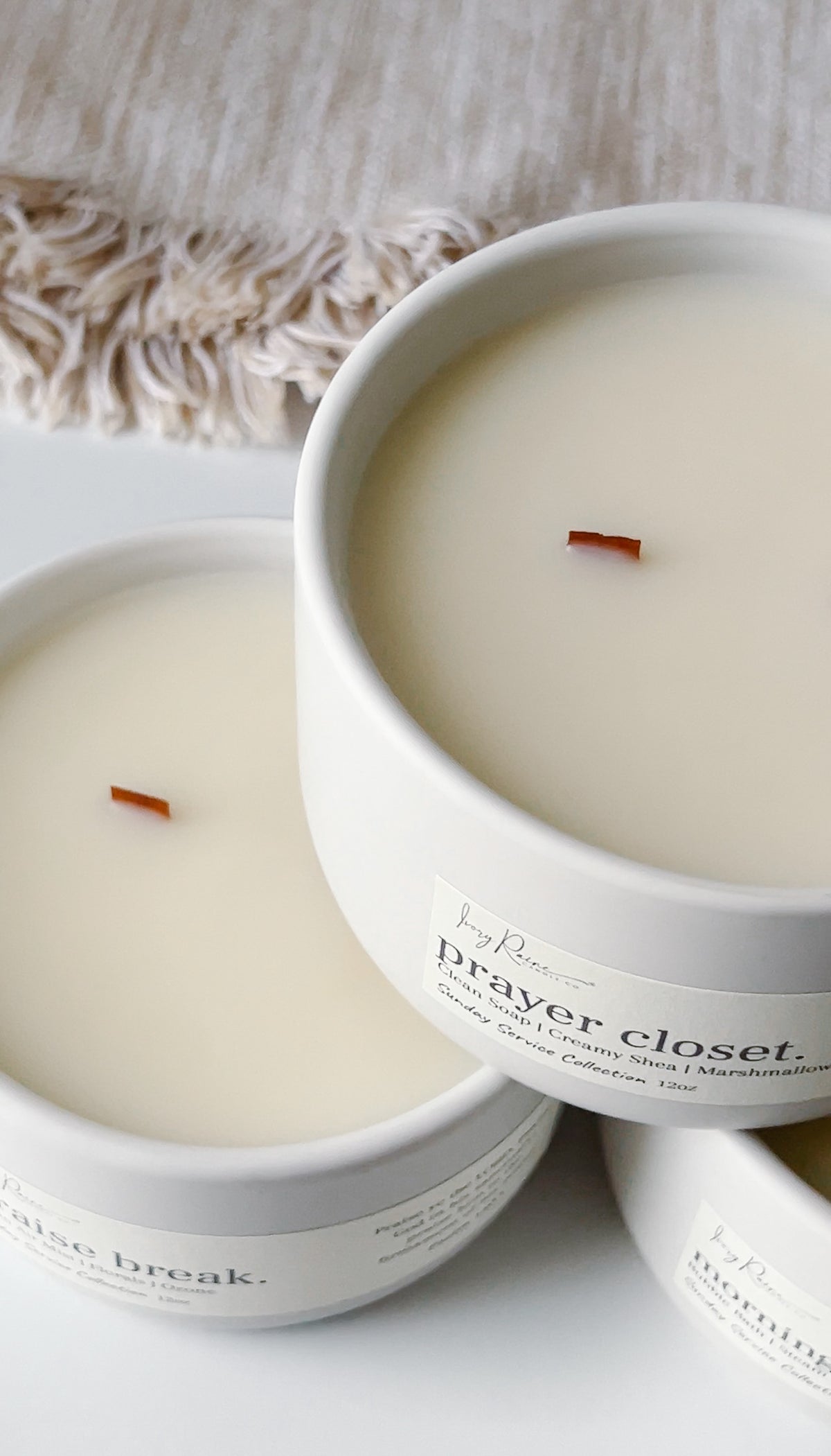 Sunday Service Collection luxury candles by Ivory Raine - Praise Break, Morning Worship, and Prayer Closet