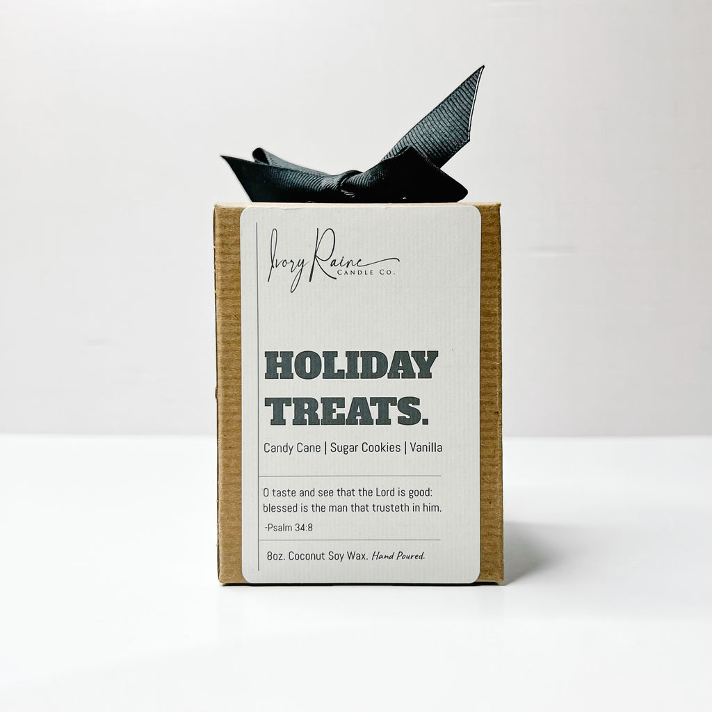 Luxury 8oz wood wick candle that smells like Candy Cane, Sugar Cookies, and Vanilla.
