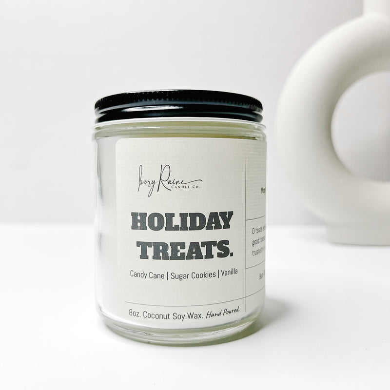 Luxury 8oz wood wick candle that smells like Candy Cane, Sugar Cookies, and Vanilla.