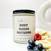 Luxury 8oz wood wick candle that smells like Banana, Oranges, and Berries.