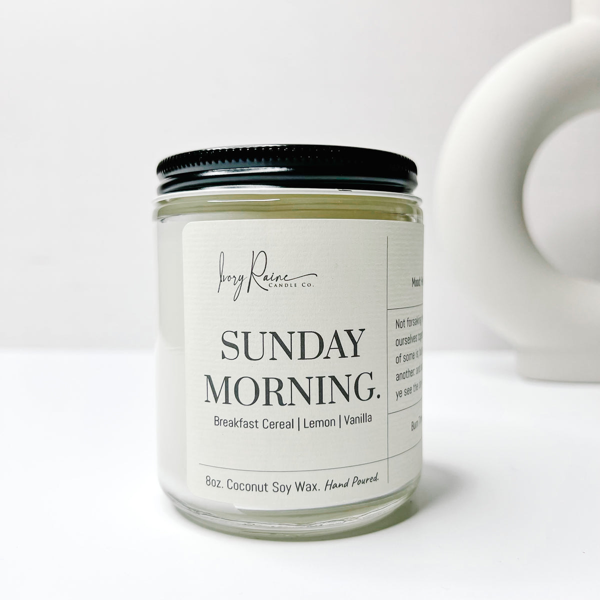 Luxury 8oz wood wick candle that smells like Breakfast Cereal, Lemon, and Vanilla.